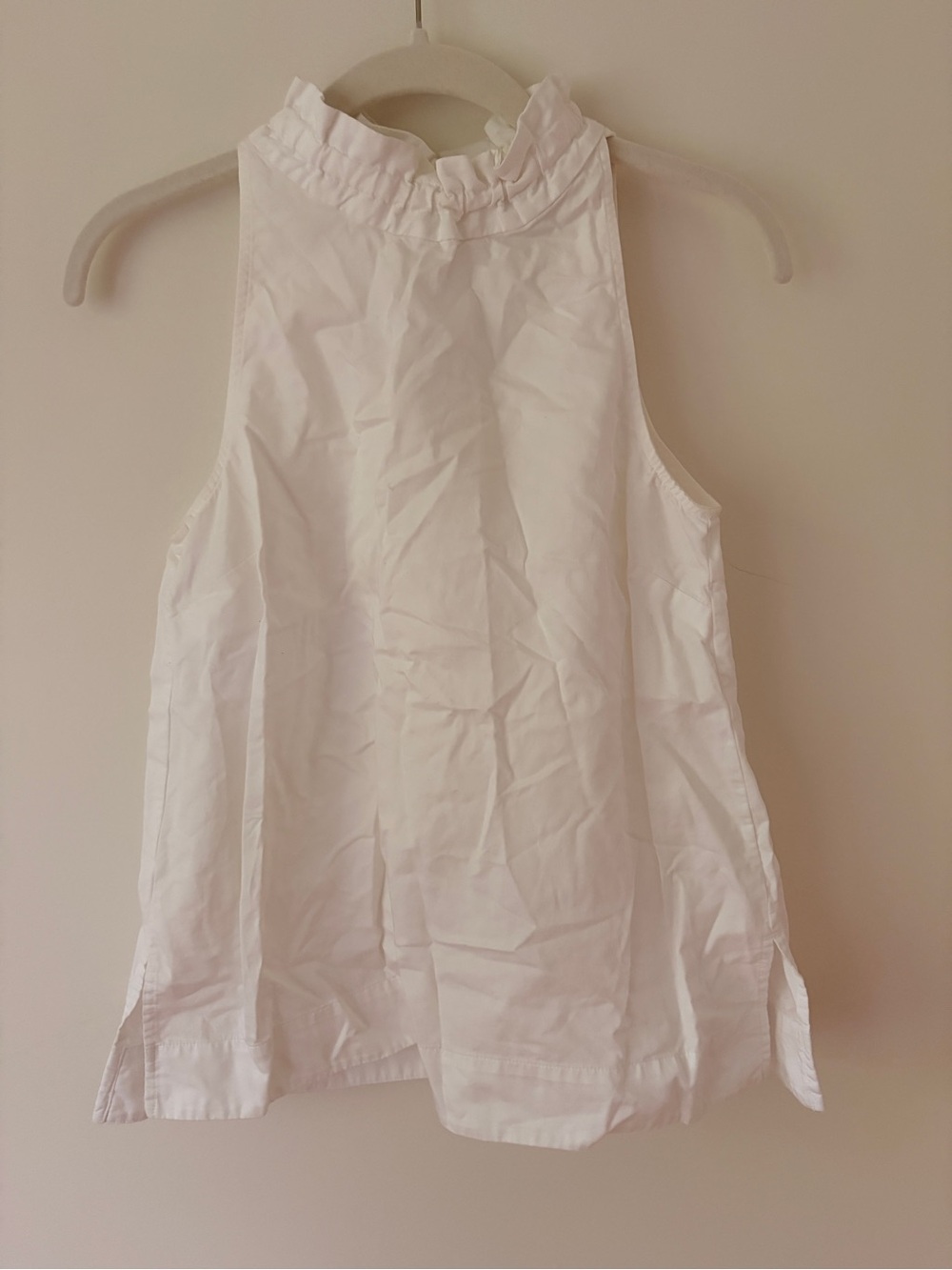 Ann Taylor White Ruffled High-Neck Sleeveless Top